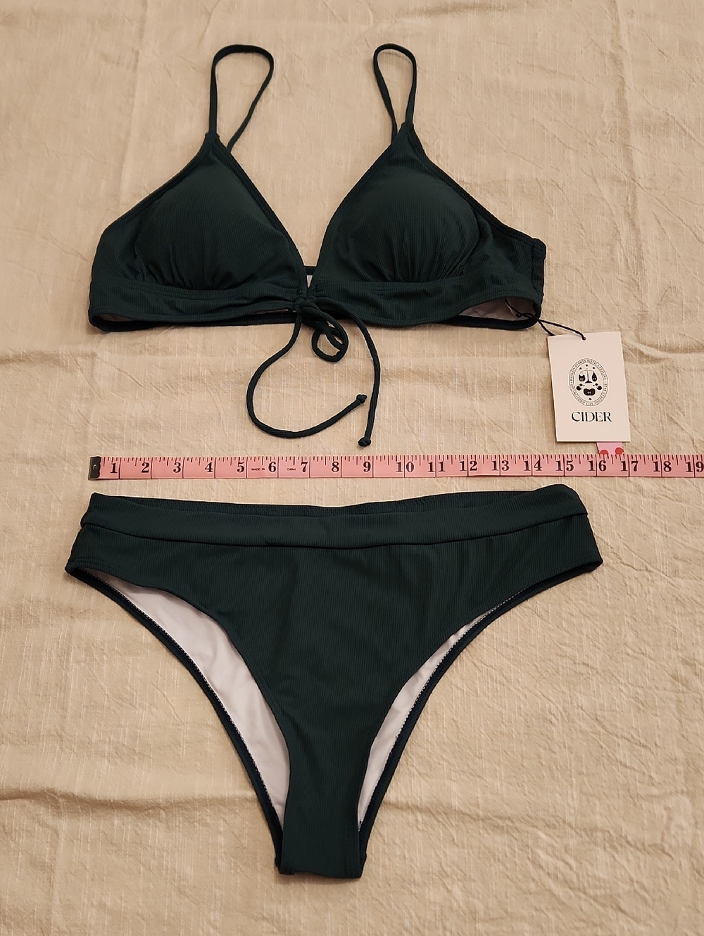 Cider Dark Green Ribbed Triangle Bikini Set NWT Size XL